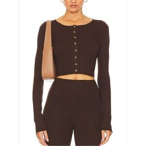 Helsa Ediva Cardigan Women's Extra Small Dark Brown Ribbed Minimal Capsule Cozy